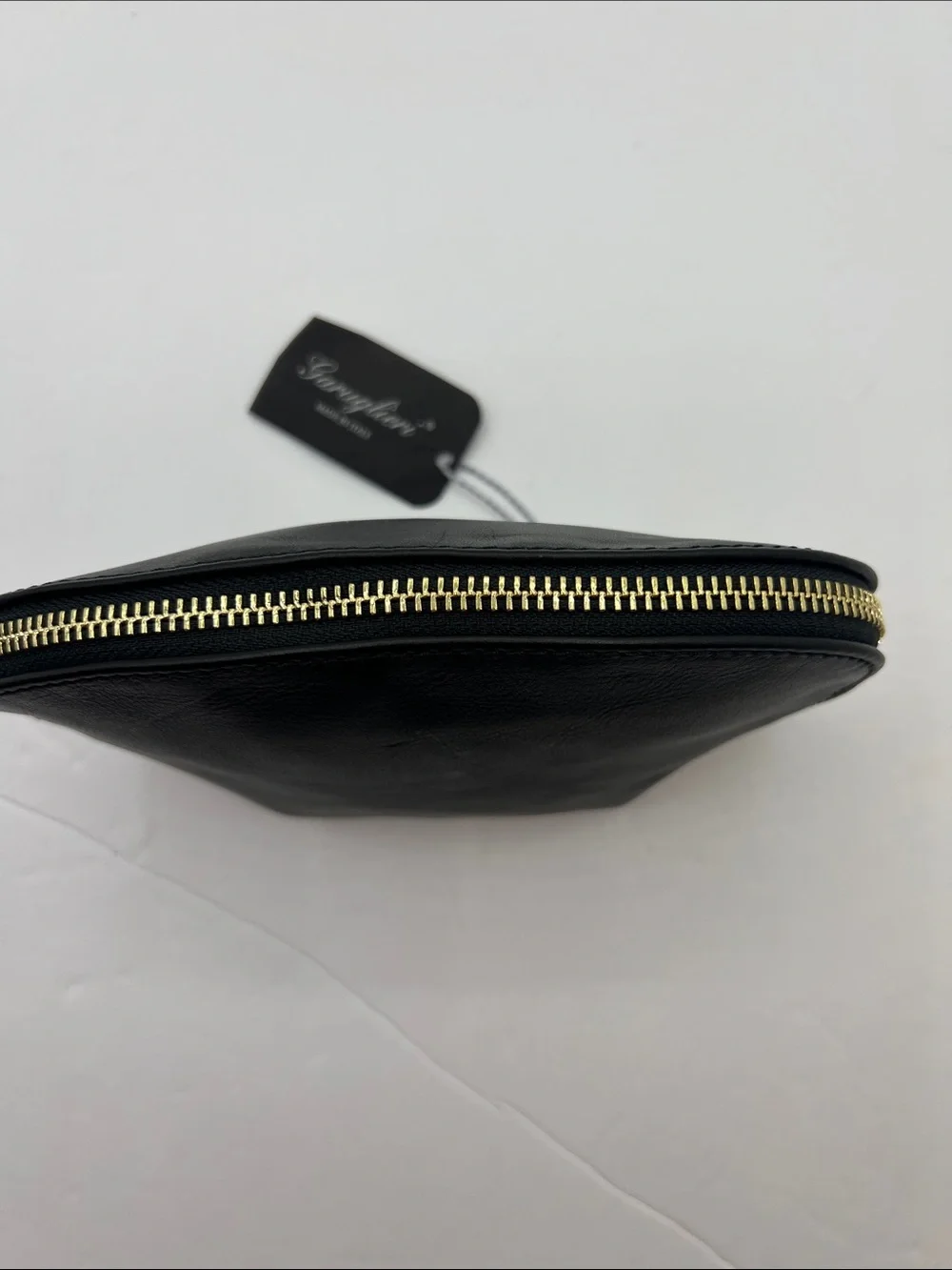 NWT ] Garuglieri Black Leather Cosmetic Case